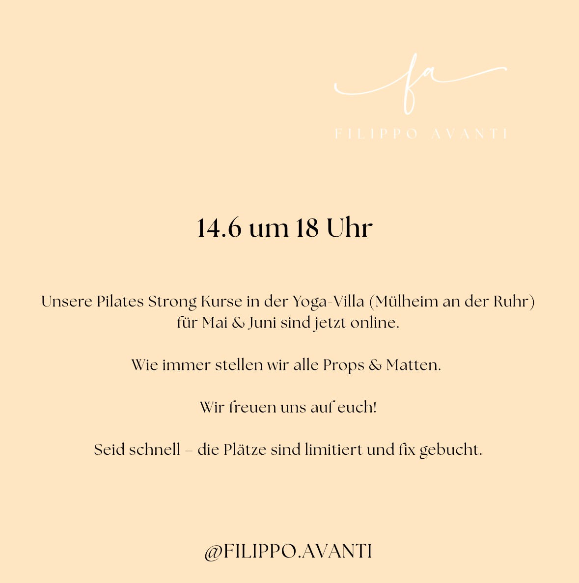 Pilates Class am 14.6 um 18 Uhr mit Kimi