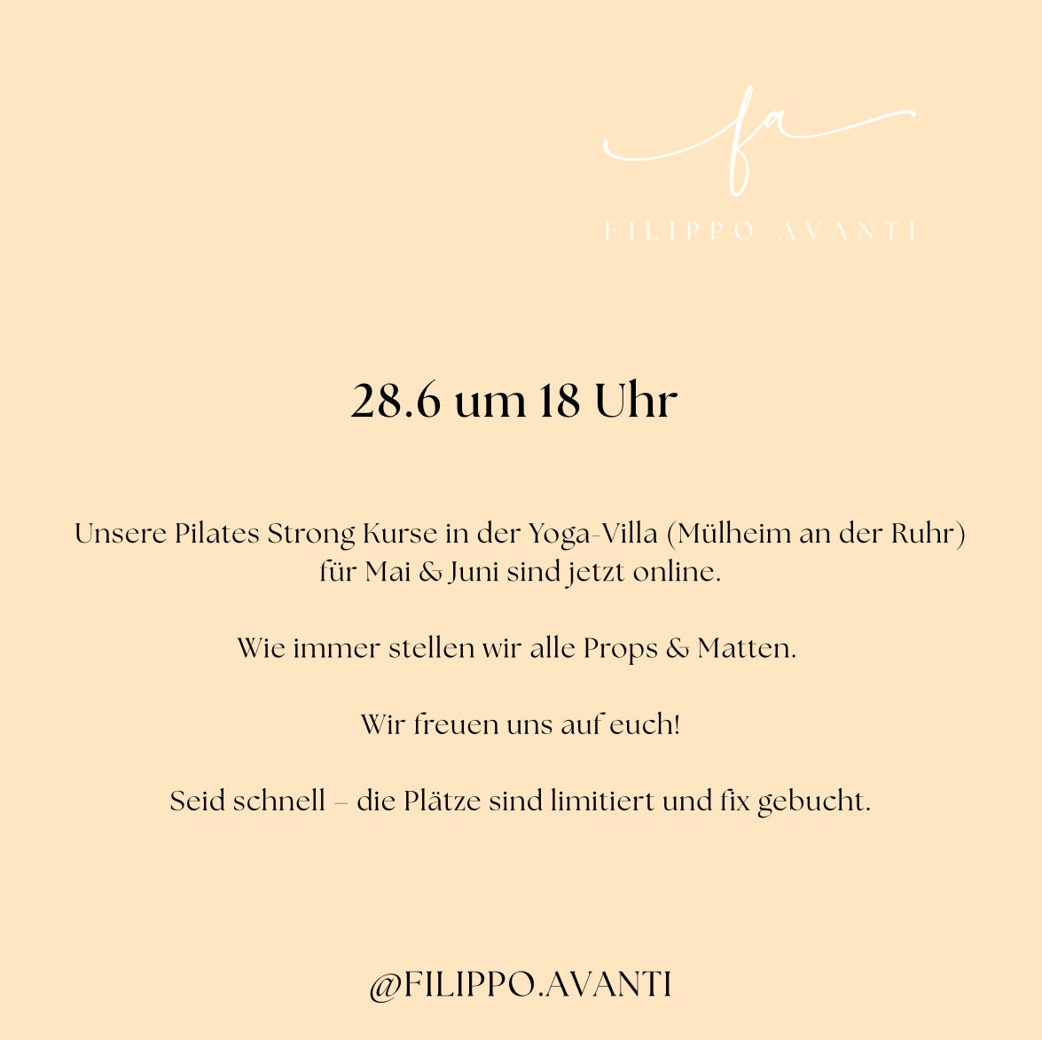 Pilates Class am 28.6 um 18 Uhr mit Kimi