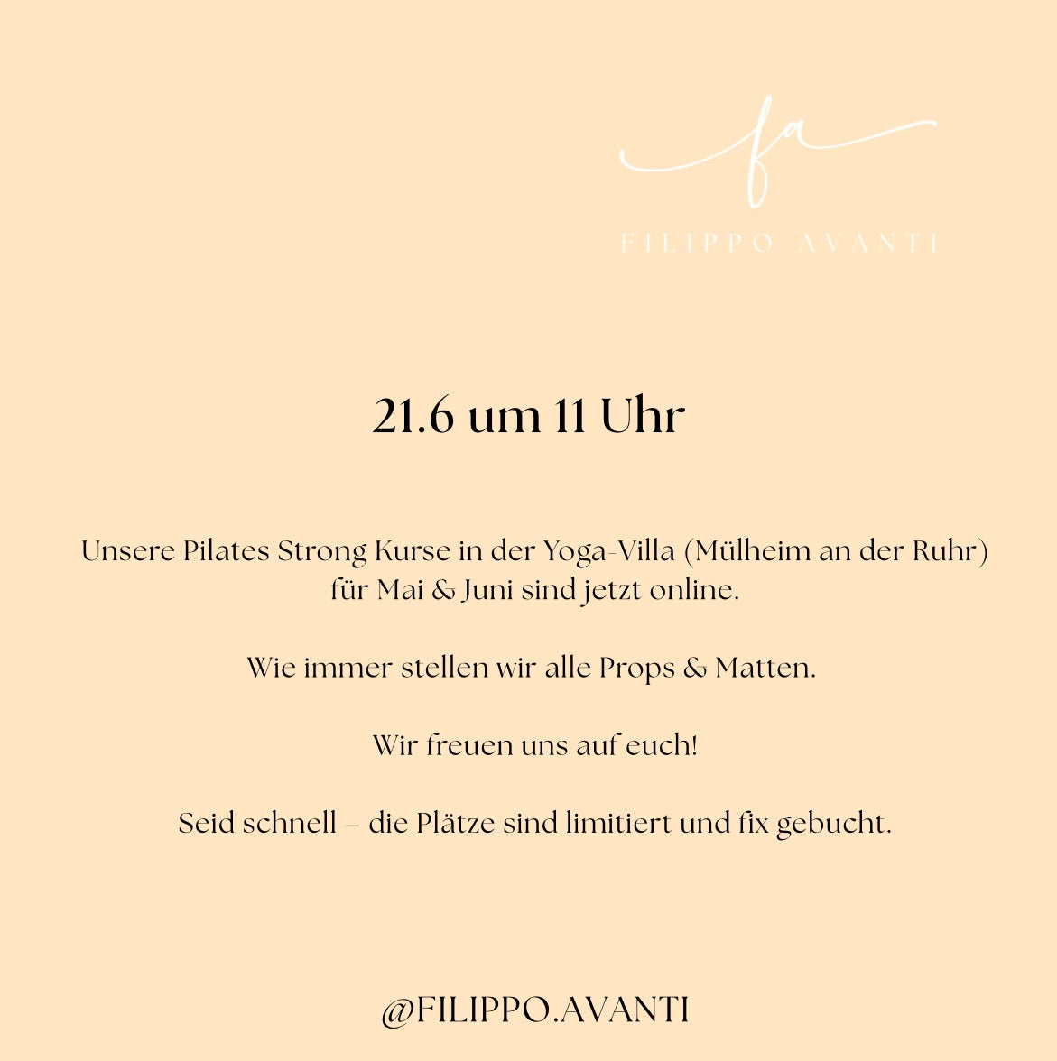 Pilates Class am 21.6 um 11 Uhr mit Kimi